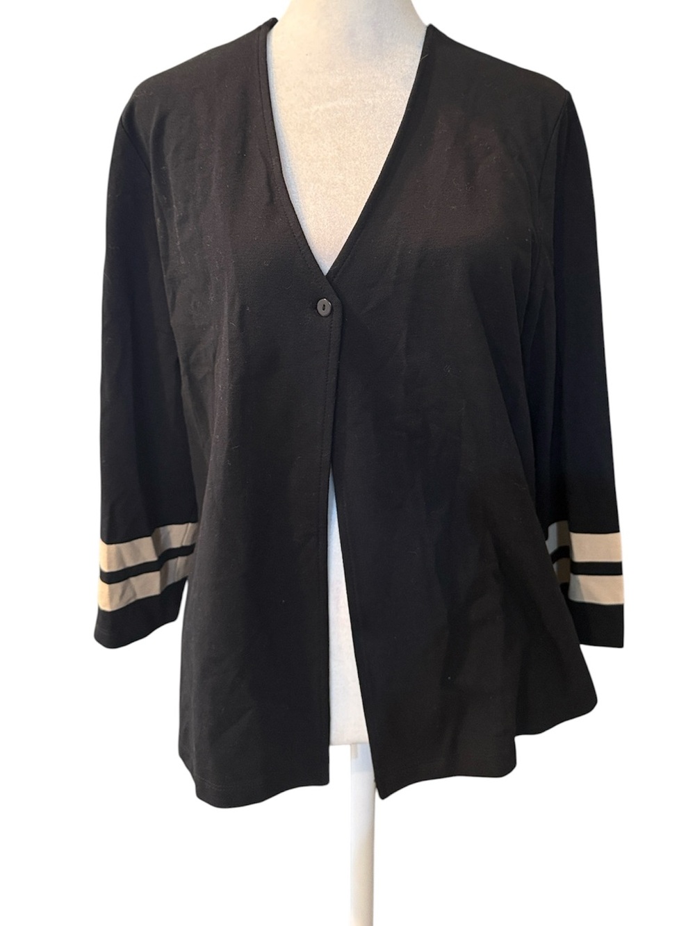 Vintage 90s Talbots Petites Black Striped Cuff Cardigan PL NWT